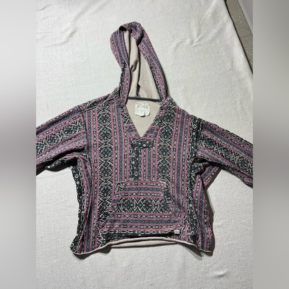 Billabong Comfy Oversized Mexican Aztec Style Boho Hooded Poncho Sweatshirt - Picture 2 of 7